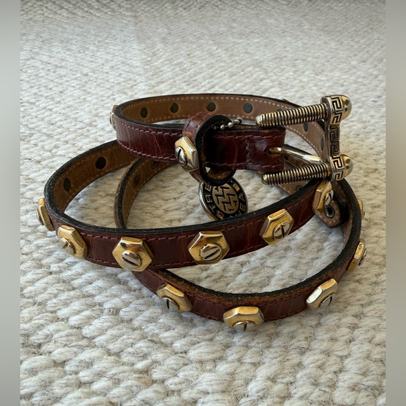 Streets Ahead Accessories - Vintage Streets Ahead Brown Leather Gold Studded Belt